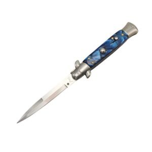 8.75 Inch Blue Handle AKC Stiletto Knife Switchblade - Image 3