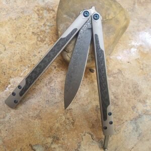 THEONE Titanium handle with carbon fiber inlay EX-10 Damascus butterfly slash knife - Image 2