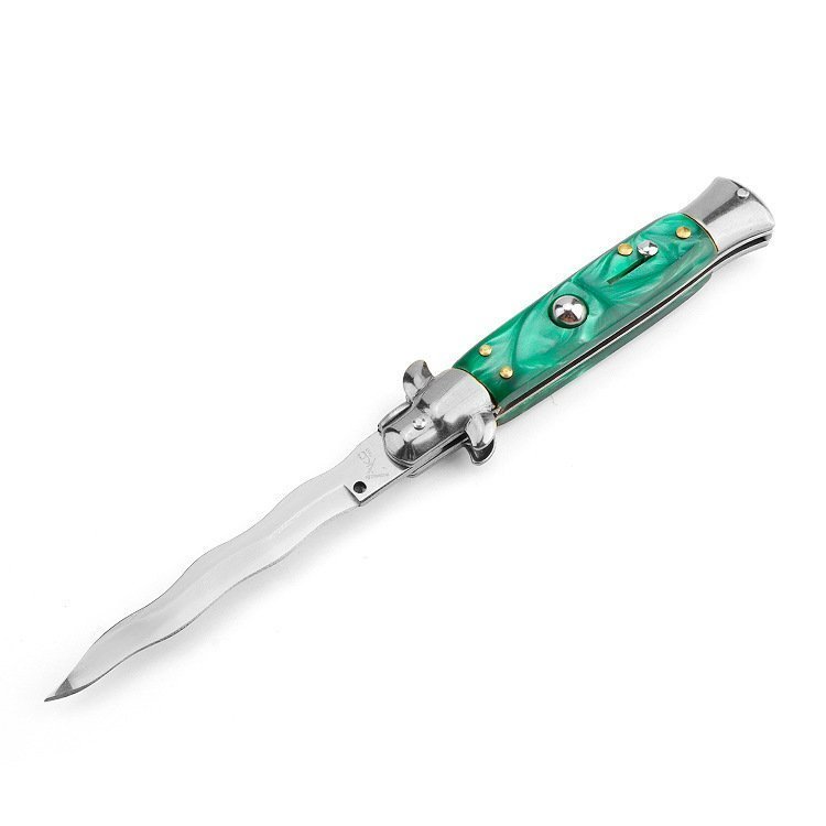 35-1.jpg 8.75 Inch Italian Stiletto Switch Kris Blade Fick Knife Green - Image 1