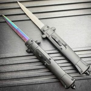 9 inch Auto knife Italian Stiletto Style OTF Knife Damascus Etch - Image 2