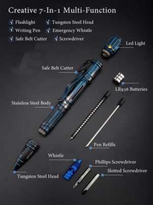 NEW 7-In-1 Outdoor EDC Multi-Function Self Defense Tactical Pen With Emergency Led Light Whistle Glass Breaker Outdoor Survival - Image 4
