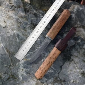 Forged Damascus steel knife with high hardness and portable handle Camping white shadow wooden knife - Image 3