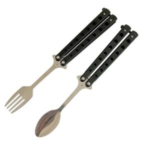 Balisong Spoon Butterfly Training Knife Practice Knife Throwing Carry Soup Spoon Fork