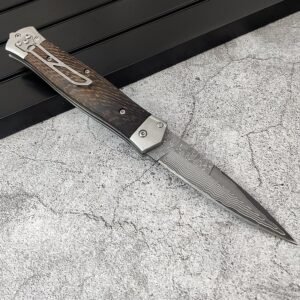 Forged Damascus Steel Folding Knife - Image 2