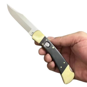 8-inch brass and sandalwood folding switchblade knife - Image 2