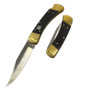 8-inch brass and sandalwood folding switchblade knife - Image 3